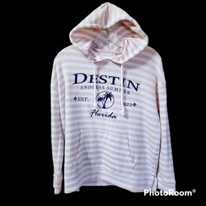 Ocean Drive Destin Hooded Sweater Size S pink and white stripes